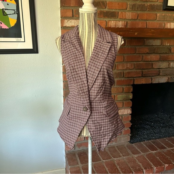NWT Free People Amber Belted Plaid Vest in Pink Combo Sz XL - Picture 5 of 10